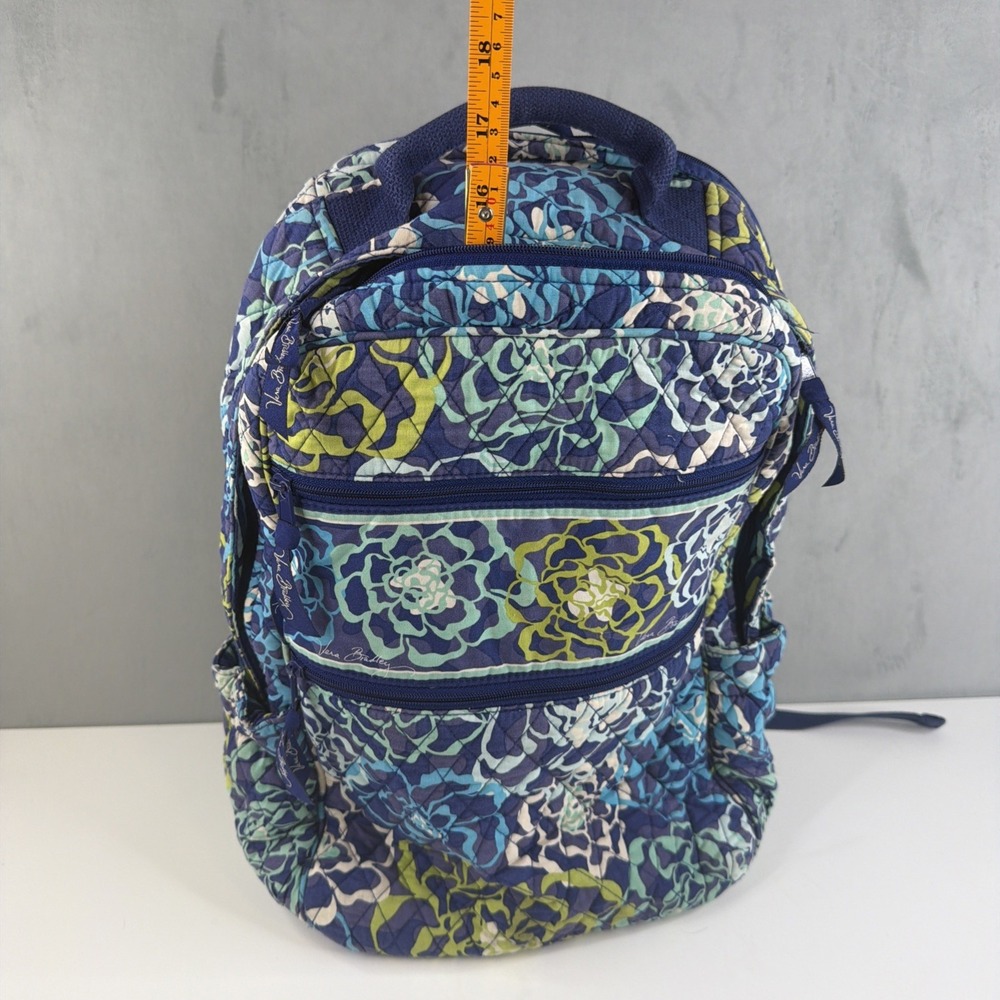 Vera Bradley Backpack Blue Green Floral Quilted Campus School Travel Bag - Picture 9 of 11